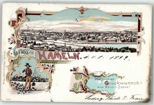 W3250 Hameln Rattenfänger Ratten Glückwunsch Neujahr Winterlitho 1898