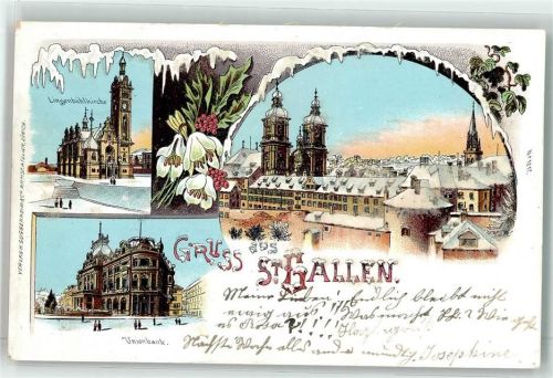 St. Gallen S. Gallo Linsenbühlkirche Unionbank Mit Glimmerauflage Winterlitho 1900