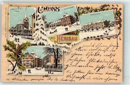Herisau Kirche Heinrichsbad Krankenhaus Mit Glimmerauflage Winterlitho Gebrauchsspuren