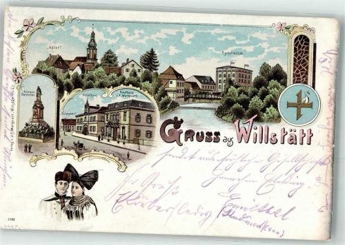 Willstätt 1902 Kriegerdenkmal Schulhaus Gasthaus Adler Schwanen Kaufhaus J. F. Marquart Kunstmühle
