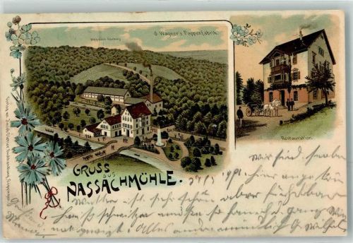 Uhingen 1901 Nassachmühle Adelberg G. Wagners Pappenfabrik Gasthaus Kutsche Or Ort lt. Recherche