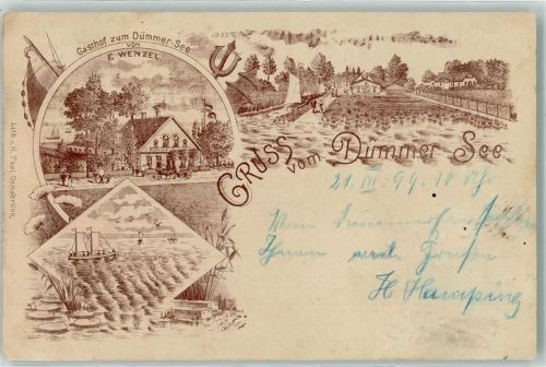 49448 W2844 Lemförde 1899 - Gasthaus Zum Dümmer-See Dreizack Vorläufer Ort lt. Stempel