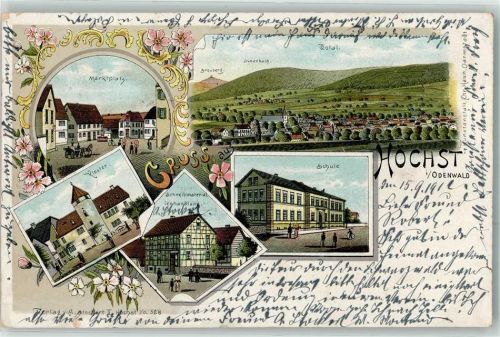 64739 W6128 Höchst i Odw 1912 Lithographie Marktplatz Kloster Geschäft Schreibmaterialienhandlung Schule