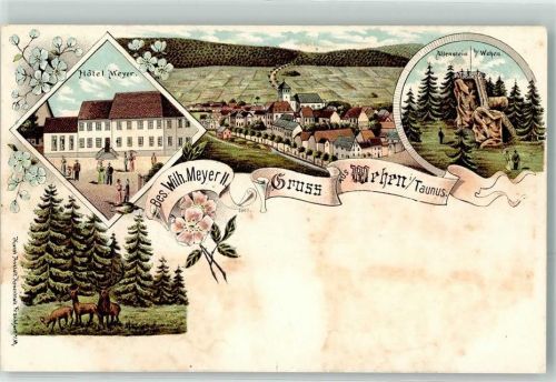 65232 W6204 Wehen , Taunus 1919 Lithographie Hotel Meyer Altenstein Jagdtiere