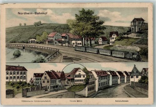 97334 W8711 Nordheim a. Main - Bahnhof Süddeutsche Strickwarenfabrik Untere Mühle Bahnhofstraße Verlag Hans Pernat