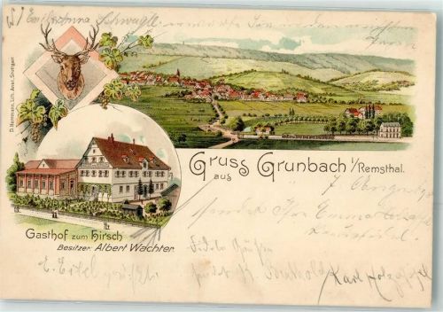 73630 W7064 Grunbach , Rems Lithographie Gasthaus Zum Hirsch Albert Wachter