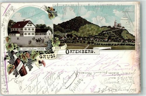 77799 W7601 Ortenberg , Baden 1898 Lithographie Gasthaus Zur Krone Weinflasche Schlossberger