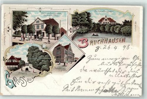 27305 W2814 Bruchhausen-Vilsen 1898 Lithographie Hotel Zum Burggraben A. Schulenberg Burggraben Amtsgerichtsgebäude