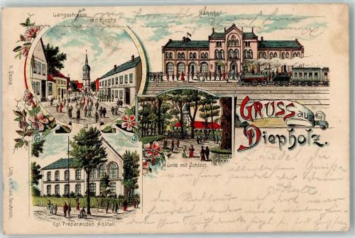 Diepholz 1901 Langestraße Kirche Bahnhof Eisenbahn Münte mit Schloss Kgl. Präparanden Anstalt