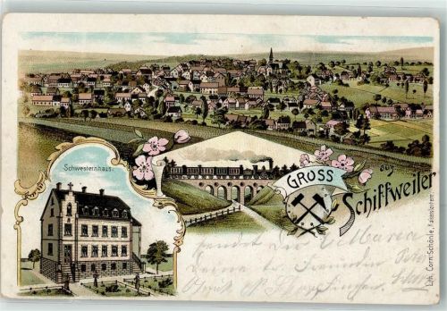 Schiffweiler 1901 Schwesternhaus Eisenbahn Viadukt