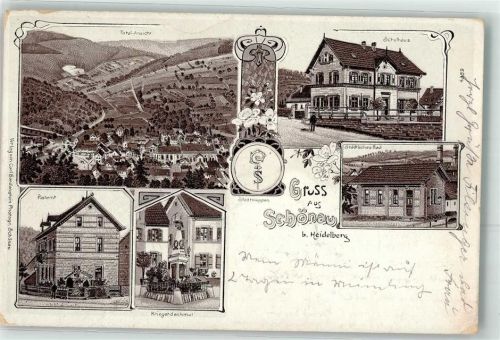 69250 W6917 Schönau , Odenw 1906 - Schulhaus Städtisches Bad Postamt Kriegerdenkmal Stadtwappen
