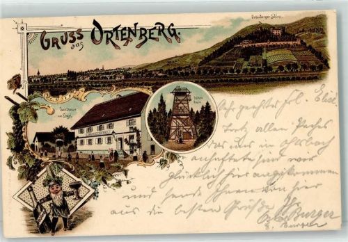 77799 W7601 Ortenberg , Baden 1897 Lithographie Schloss Gasthaus Zum Engel Zwerg Hoher Turm