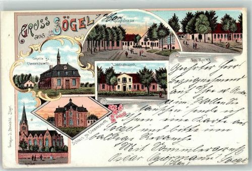 49751 W4475 Sögel 1898 Lithographie Kapelle Clemenswerth Hauptstraße Am Markt Landratsamt Schloss Kirche