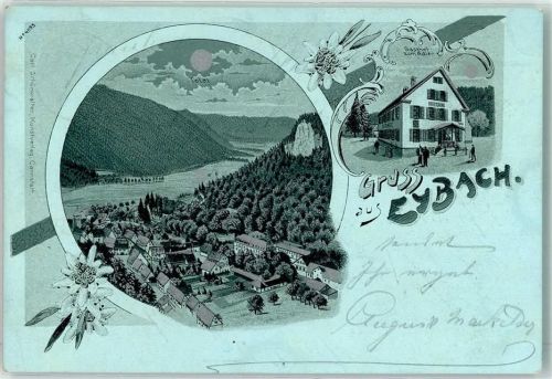 73312 W7340 Eybach 1900 Lithographie / Mondschein Gasthaus Zum Adler