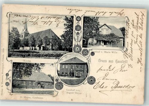 29582 W3111 Hanstedt , Kr Uelzen 1905 - Kirche Geschäft H. Meyer Kaufmann Gasthaus August Meyer Gasthaus Marie Wille