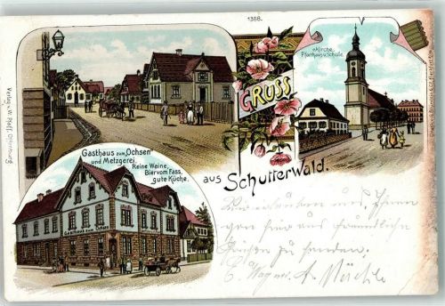 Schutterwald 1900 Gasthaus Metzgerei Zum Ochsen Kirche Pfarrhaus Schule