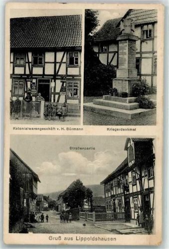 34346 W3510 Lippoldshausen - Kolonialwarengeschäft H. Bürmann Emailleschild Kriegerdenkmal