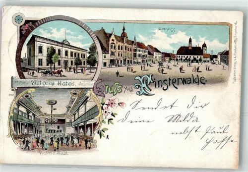 03238 O7980 Finsterwalde 1899 Lithographie Victoria Hotel Marktplatz