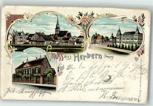 59387 W4715 Herbern , Kr Lüdinghausen 1903 Lithographie Schloss Westerwinkel Amtshaus