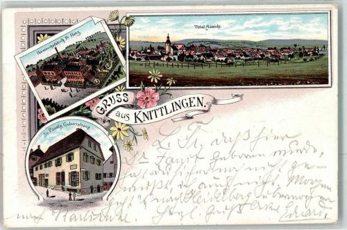 75438 W7134 Knittlingen 1899 Lithographie Harmonikafabrik Fr. Hotz Dr. Fausts Geburtshaus