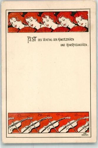 Berlin, unsortiert 1900 Fest des Vereins der Künstlerinnen und Kunstfreundinnen Jugendstil Fächer Geige sign Jess. Schütze