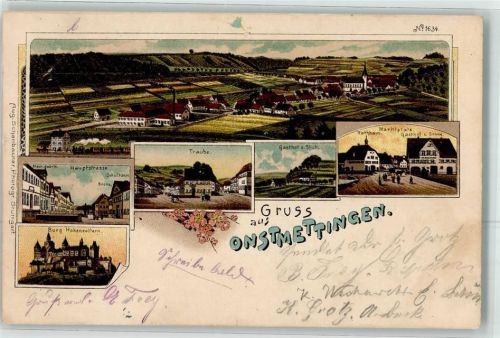 Onstmettingen 1904 Hauptstraße Mech. Fabrik Schulhaus Gasthaus Zur Krone Burg Hohenzollern Gasthaus Zur Traube Zum Stich Zur Sonne Marktplatz Rathaus