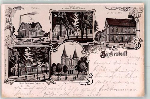 Beverstedt 1903 Molkerei Poststraße H. Daubers Geschäftshaus Seedorffs Hotel Villen Stubbener Chaussee Kirche