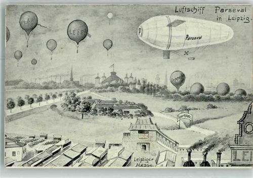 O7000 Leipzig Luftschiff Zeppelin Messe Werbestempel Stenographenverein Gabelsberger Neudorf i. Erzgebirge Parseval
