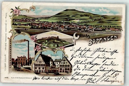 Bopfingen 1900 Elektrizitätswerk Schlossberg Marktplatz Lithographie