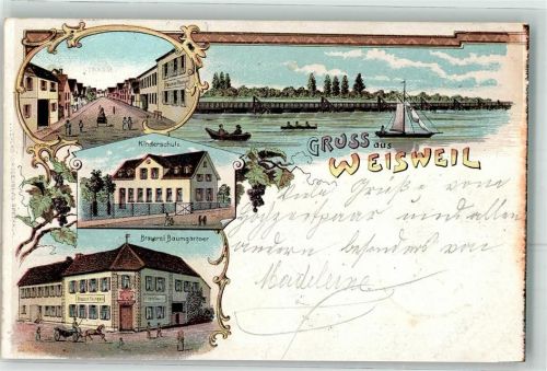Weisweil 1906 Kinderschule Brauerei Baumgärtner Segelboot Ruderboote
