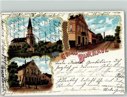 26969 W2890 Burhave , Kr Wesermarsch 1901 Lithographie Kirche Hauptstraße Kaiserl. Postamt