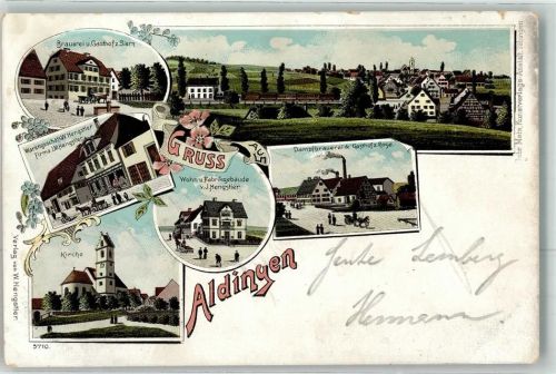 Aldingen Brauerei Gasthaus Zum Stern Warengeschäft W. Hengstler Kirche Wohn- und Fabrikgebäude Dampfbrauerei Gasthaus Zur Rose