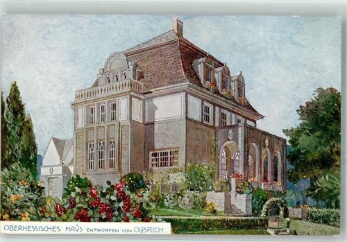 W6100 Darmstadt Ausstellungs Künstlerkarten der Hessischen Landesausstellung 1908 Oberhessisches Haus Aquarell Olbrich