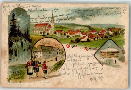 79736 W7884 Rickenbach , Hotzenw 1900 Gebrauchsspuren Hauensteiner Volkstracht Gugelberger Murgtal Lithographie