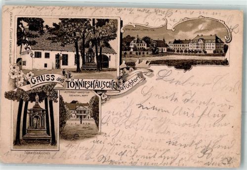 48336 W4414 Füchtorf 1900 Gebrauchsspuren Gasthaus Tönnieshäuschen Rittergut Freiherr v. Korff Lithographie