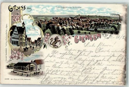 Giengen 1906 Rathaus Marktplatz Fruchthalle Einhorn