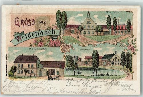 06268 O4240 Querfurt 1900 Lithographie Weidenbach Kgl. Domäne P. Opels Gasthaus Karpfenteich