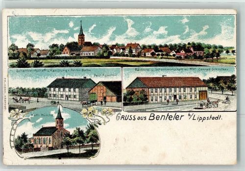 Benteler 1910 Schenkwirtschaft Gasthaus Handlung Anton Bathe Postagentur Bäckerei Gasthaus Wtwe Conrad Schnnitker Kath. Kirche