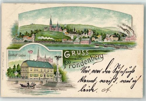 Fröndenberg 1898 Gasthaus Lücke Kriegerdenkmal Bahnpost Zug 198