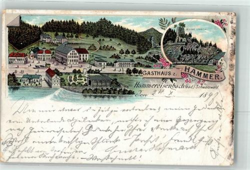 Hammereisenbach 1897 Gasthaus Zum Hammer Ruine Urach Lithographie