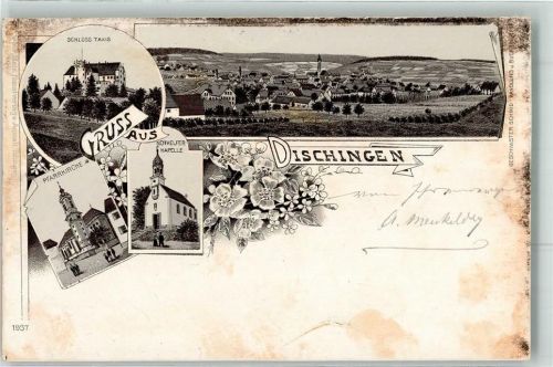 73450 W7925 Dischingen 1900 Lithographie Schloss Taxis Pfarrkirche Nothelfer Kapelle