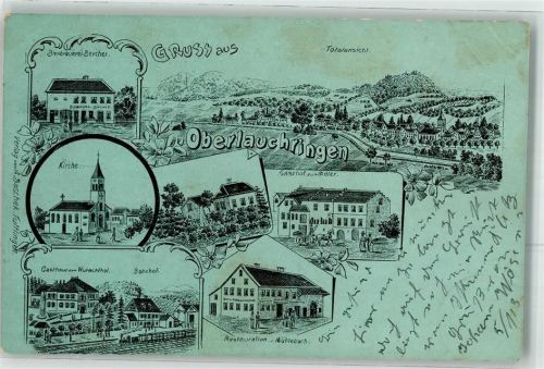 79787 W7898 Oberlauchringen , Kr Waldshut 1902 Lithographie Bierbrauerei Bercher Kirche Gasthaus Zum Adler Zum Wutachtal Mühlebach Bahnhof