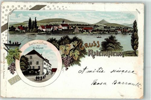 79790 W7897 Rheinheim , Hochrhein Gebrauchsspuren Gasthaus Zum Engel Ed. Schmidt Lithographie