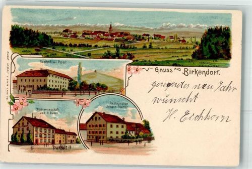 Birkendorf Gasthaus Zur Post Warengeschäft A. Blatter Gasthaus Johann Blatter Lithographie