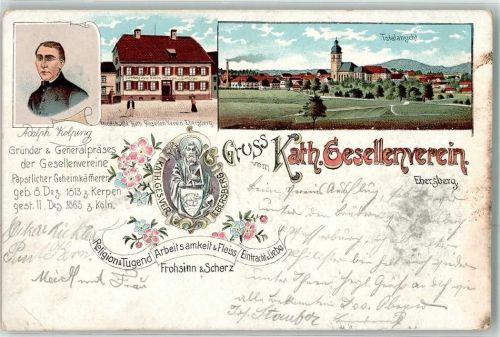Ebersberg 1902 Kath. Gesellenverein Adolph Kolping Vereinshaus Gasthaus Zum Neuwirth J. B. Müller Lithographie