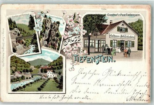 79733 W7883 Tiefenstein 1899 Lithographie Albthal Tunnel Gasthaus Zur Post