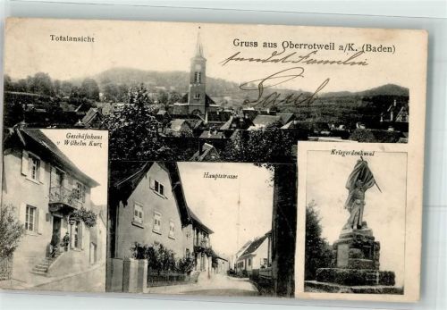 Oberrotweil 1911 Geschäftshaus Wilhelm Kurz Hauptstraße Kriegerdenkmal Bahnpost Riegel