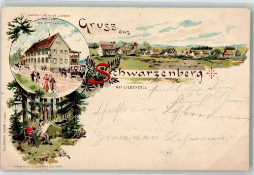 75328 W7542 Schwarzenberg b Neuenbürg, Württ 1901 Lithographie Gasthaus Pension Zum Löwen Otto Haas