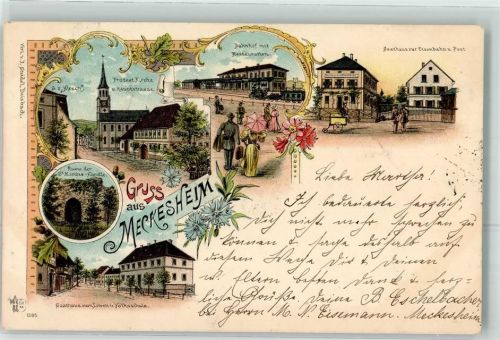 Meckesheim 1898 Protest. Kirche Hauptstraße Gasthaus Zum Hirsch Zur Eisenbahn Post Ruine St. Martins Kapelle Gasthaus Zum Löwen Volksschule