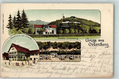 77799 W7601 Ortenberg , Baden 1910 Lithographie Gasthaus Zur Krone Schloss Bahnpost Konstanz - Offenburg Zug 1427